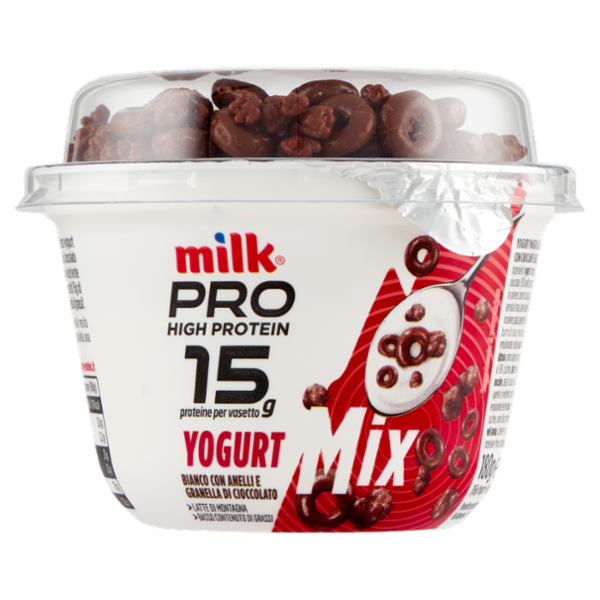 Milk Pro High Protein 15g Yogurt Bianco con Anelli e Granella di Cioccolato 180 g