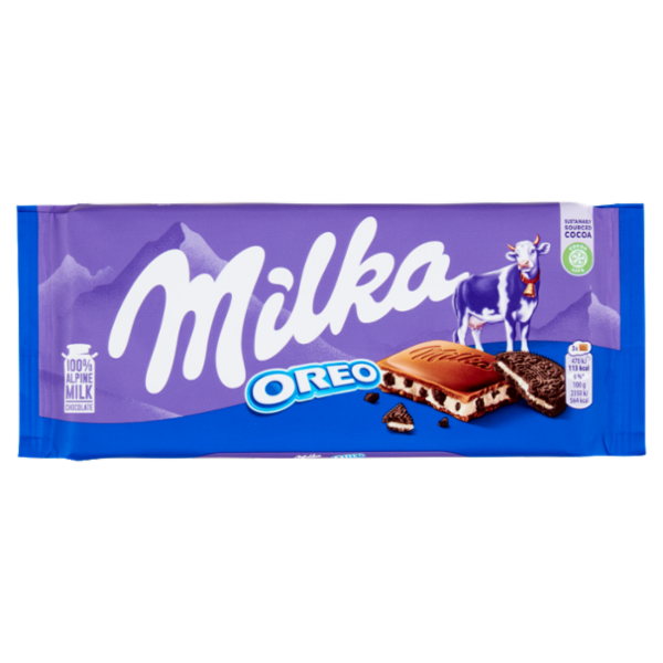 Milka Oreo, tavoletta di cioccolato al latte 100% alpino ripieno di crema Oreo - 100g