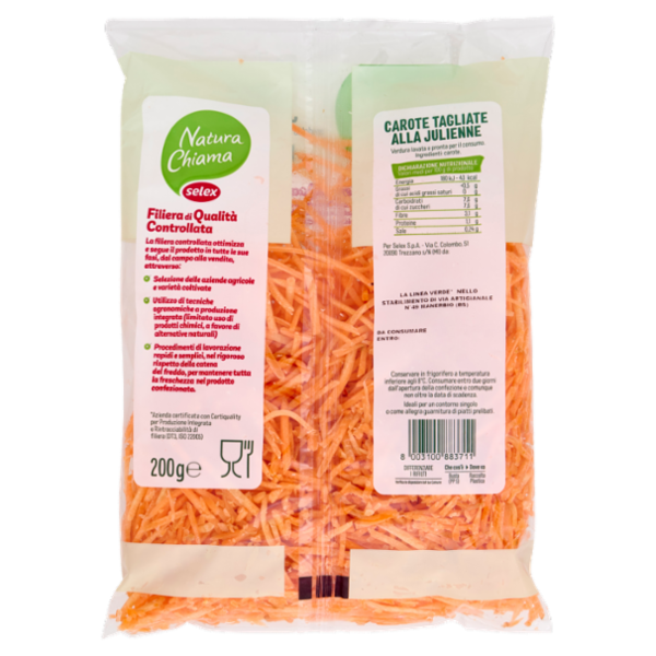 Selex Natura Chiama Carote Julienne Lavate e Pronte per il Consumo 200 g