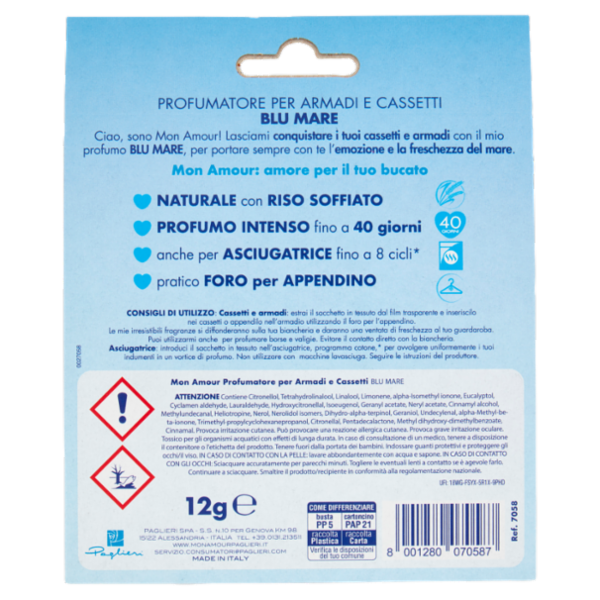 Mon Amour Profumatore per Armadi e Cassetti Blu Mare 12 g