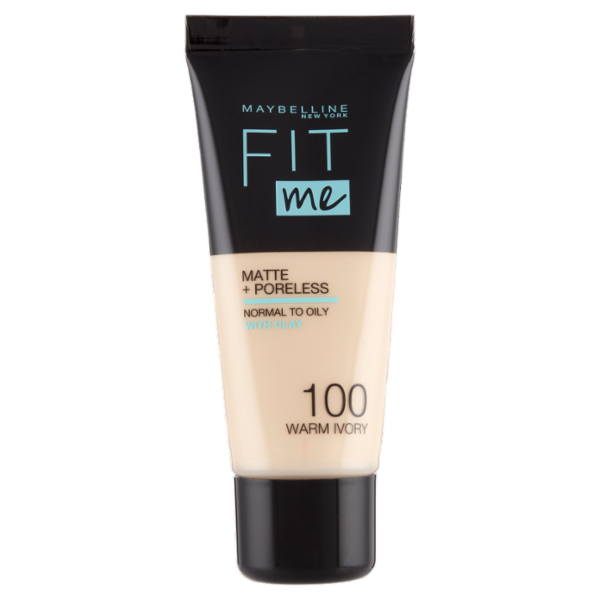Maybelline New York Fondotinta Fit Me Matte&Poreless, Finish Opacizzante, 100 Warm Ivory