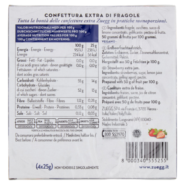 Zuegg Confettura Extra Fragole 4 x 25 g