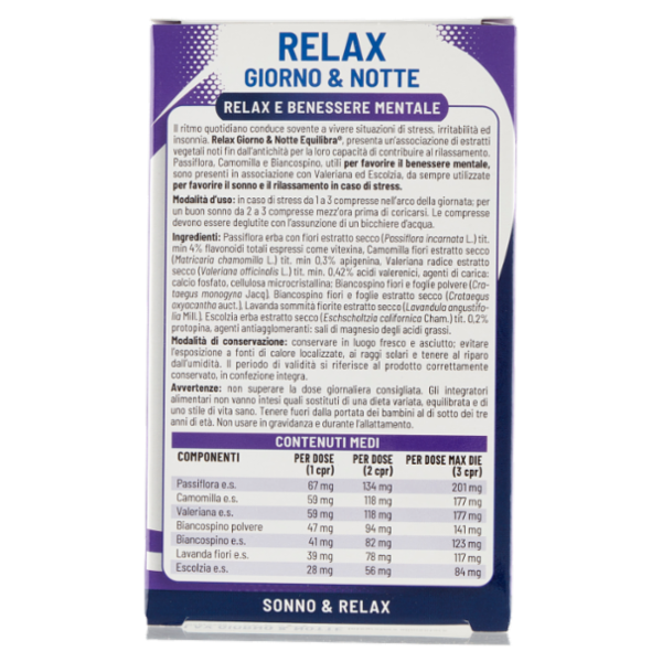 equilibra Relax Giorno & Notte Relax e Benessere Mentale 50 Compresse 20,5 g