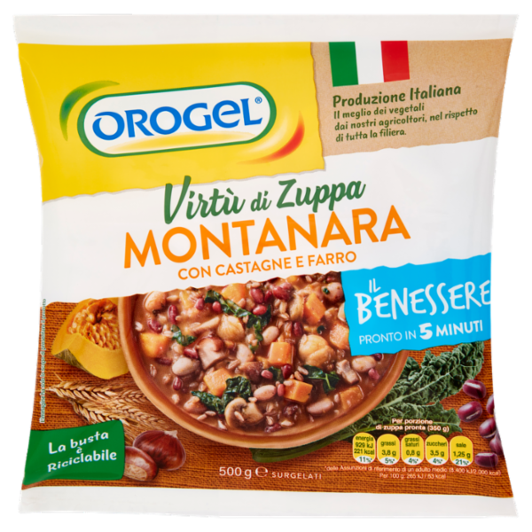 Orogel Il Benessere Virtù di Zuppa Montanara con Castagne e Farro Surgelati 500 g