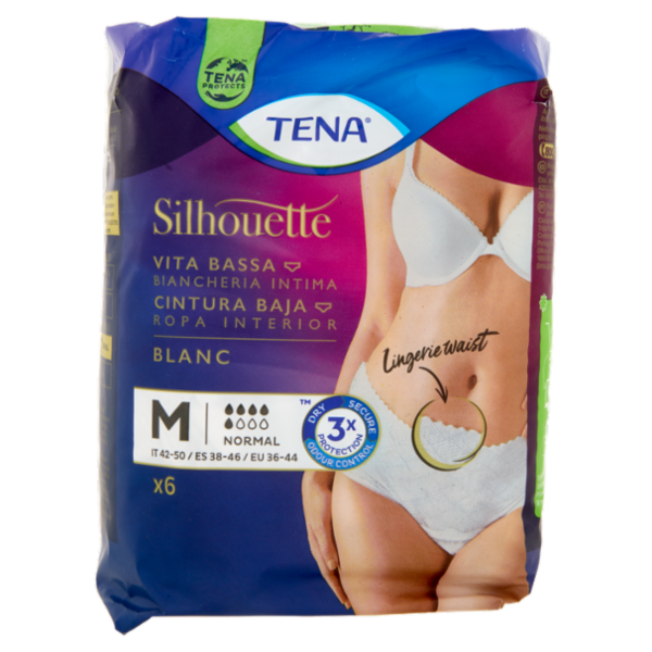 Tena Silhouette Vita Bassa Biancheria Intima Normal M Blanc 6 pz