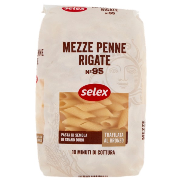 Selex Pasta di Semola Trafilata al Bronzo Mezze Penne Rigate 500 g