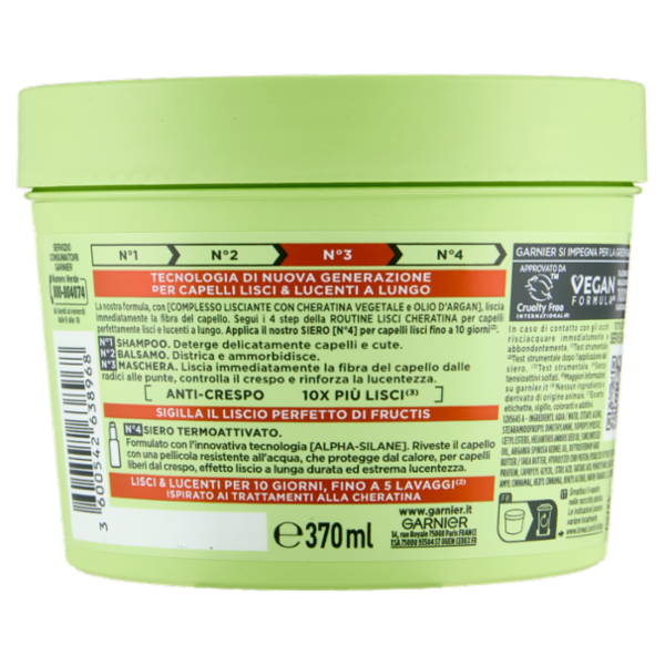 Fructis Lisci Cheratina N°3 Maschera, per Capelli Crespi, Secchi e Spenti, 370 ml