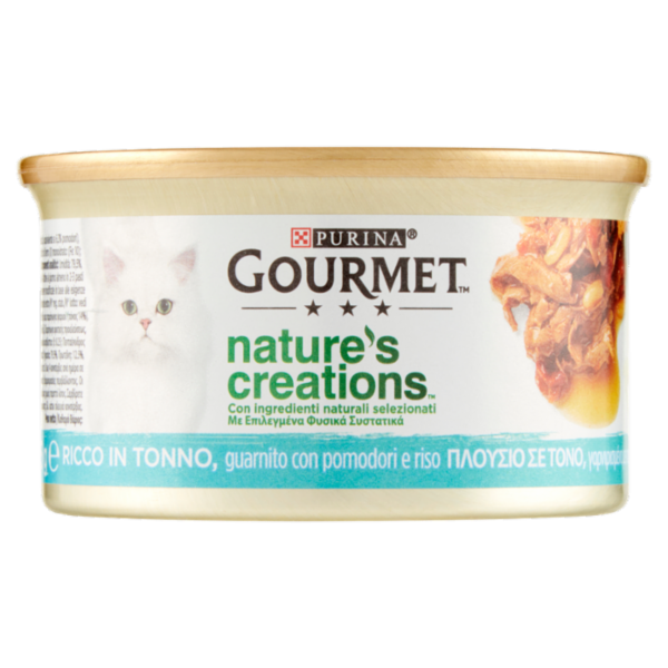 PURINA GOURMET Nature's Creations Ricco in Tonno guarnito con pomodori e riso 85g