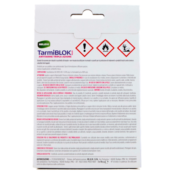 Relevi TarmiBlok Plus Antitarme Tripla Azione per Armadi e Cassetti 3 x 10 g