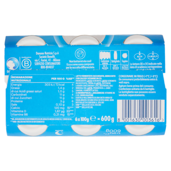 ACTIMEL, Yogurt da Bere con Vit B6 e D per il Sistema Immunitario, Bianco Naturale, 6X100G