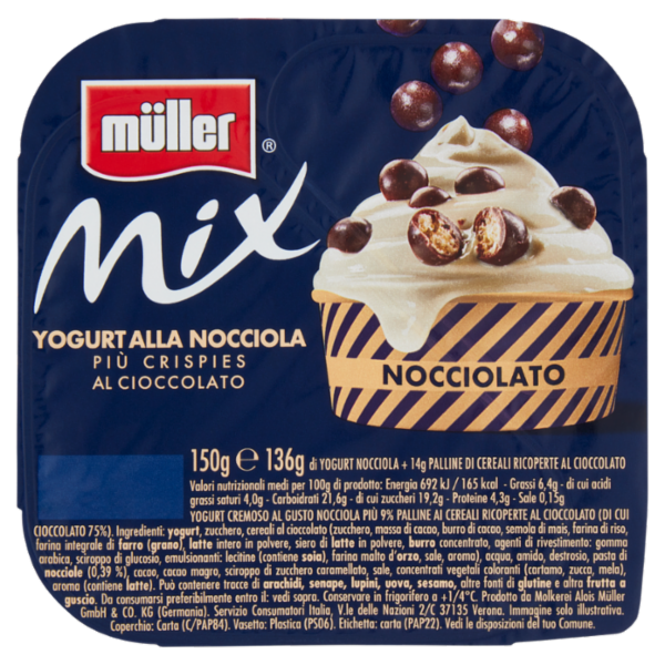 müller Mix Yogurt alla Nocciola Più Crispies al Cioccolato 150 g