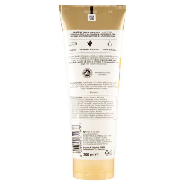 Pantene Balsamo Miracles Addio Crespo con Biotina + Estratto di Cactus + Olio di Argan 200 ml