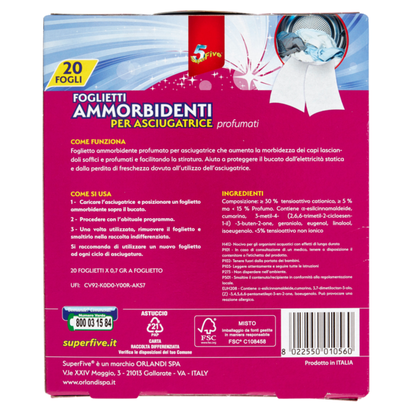 Super5 Foglietti Ammorbidenti per asciugatrice 20 pz