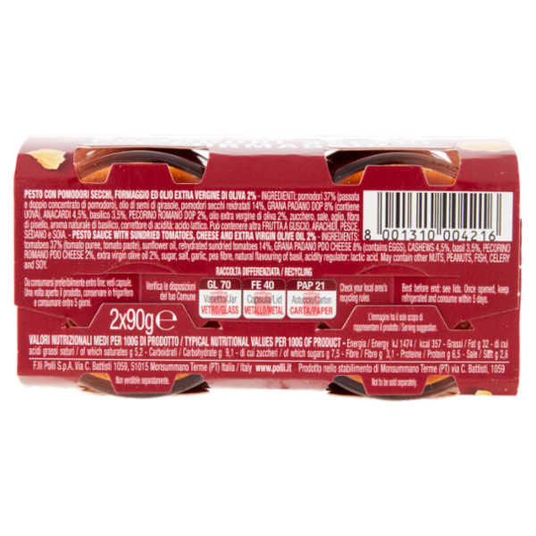 Polli Pesto Pomodori Secchi e Formaggio 2 x 90 g