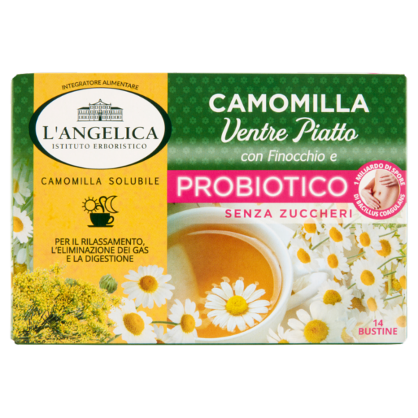 L'Angelica Camomilla Ventre Piatto con Finocchio e Probiotico Senza Zuccheri 14 Bustine 56 g