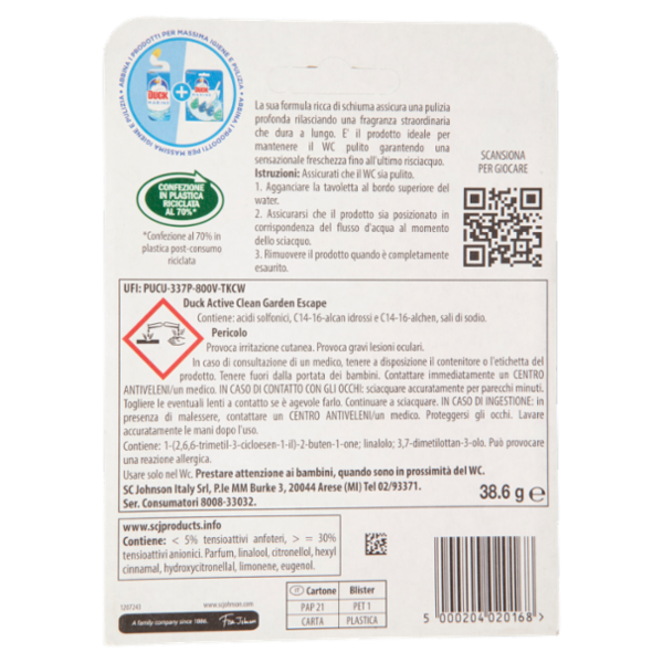 Duck Active Clean - Tavoletta Igienizzante WC, Fragranza Rosa e Fiori di Loto, 38,6 g