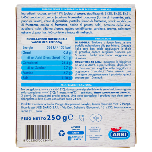 Arbi Chele al Sapore di Granchio Impanate 250 g