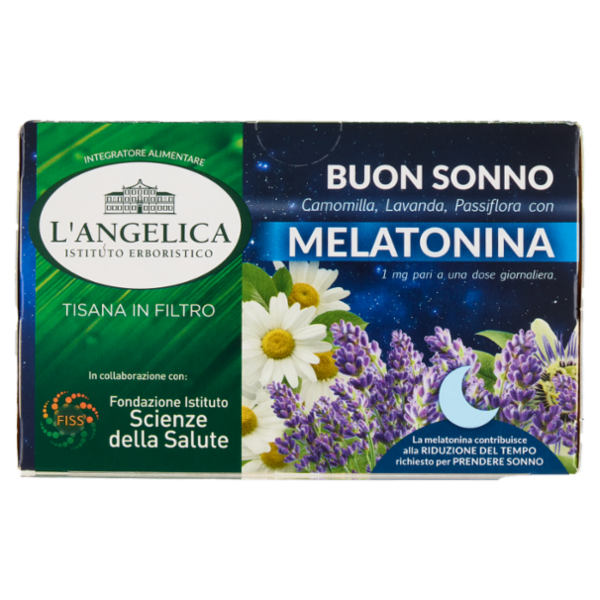 L'Angelica Tisana in Filtro Buon Sonno Camomilla, Lavanda, Passiflora con Melatonina 15 Filtri 30 g