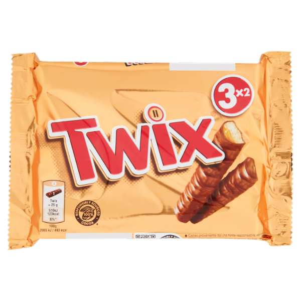 Twix Snack al Cioccolato con Caramello, 3 Barrette x 50g