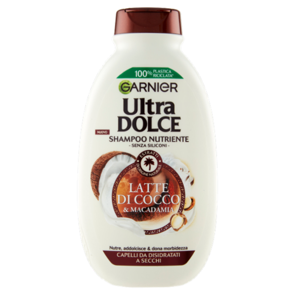 Garnier Shampoo Ultra Dolce Latte di Cocco e Macadamia, Capelli Morbidi e Setosi, 250 ml