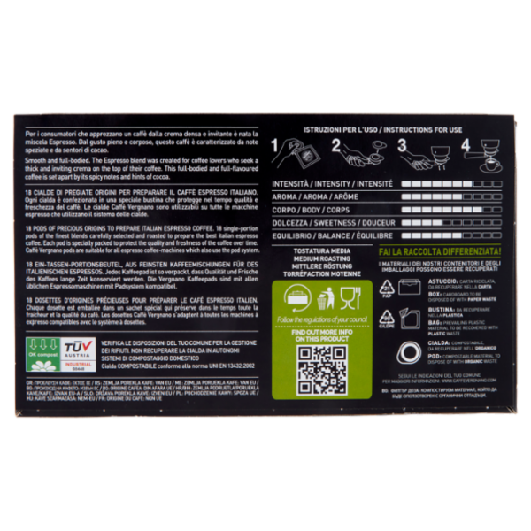 Caffè Vergnano 1882 Espresso Cialda Compostabile 18 x 6,94 g
