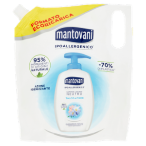 Mantovani Sapone Liquido Neutro Talco e Fiori Formato Ecoricarica 750 Ml