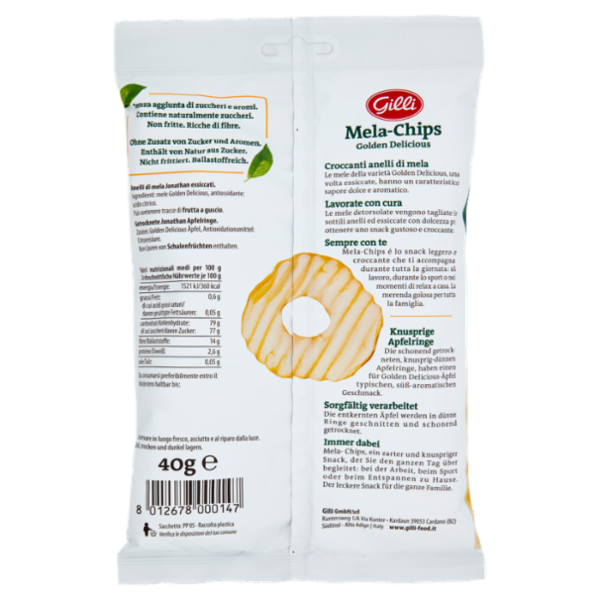 Gilli Mela-Chips Golden Delicious Anelli di mela essiccati 40 g