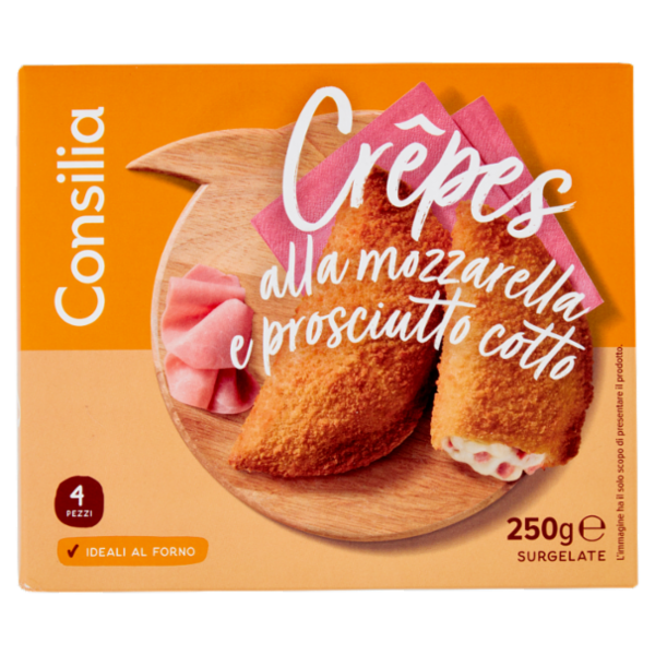Consilia Crêpes Surgelate Prosciutto Cotto e Mozzarella 4 pezzi 250 g