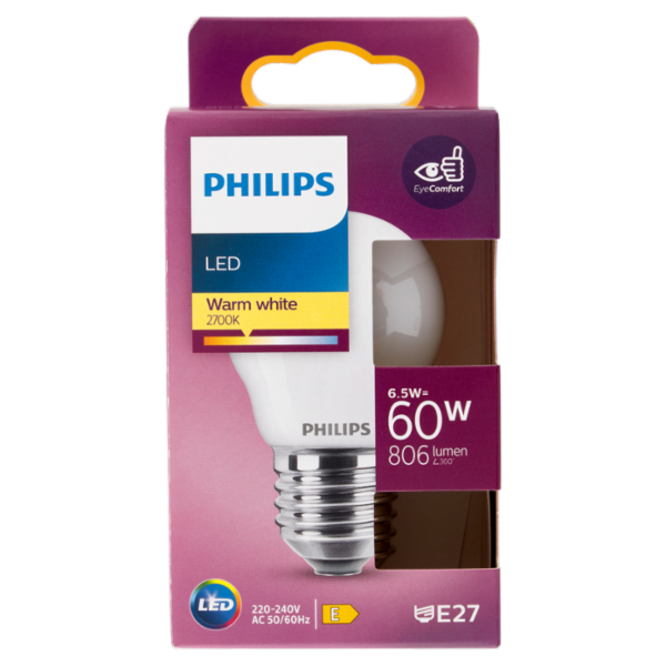 Philips Led sfera vetro 60W E27 2700K