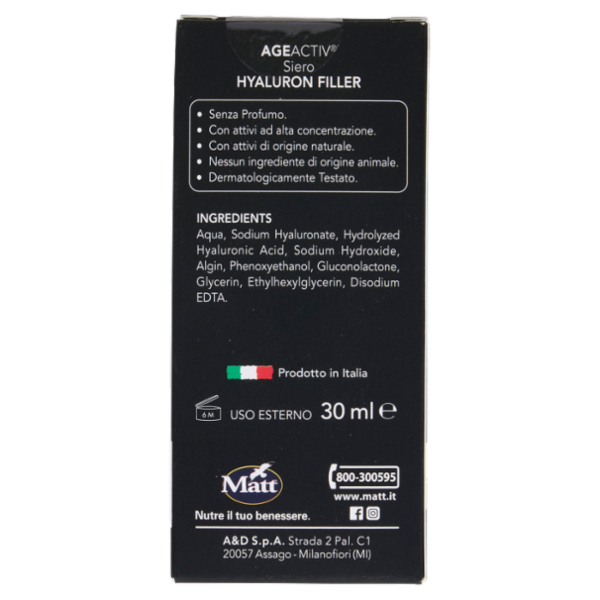 Matt Age Activ Hyaluron Filler Siero Viso e Collo Acido Ialuronico Puro 3P 30 ml