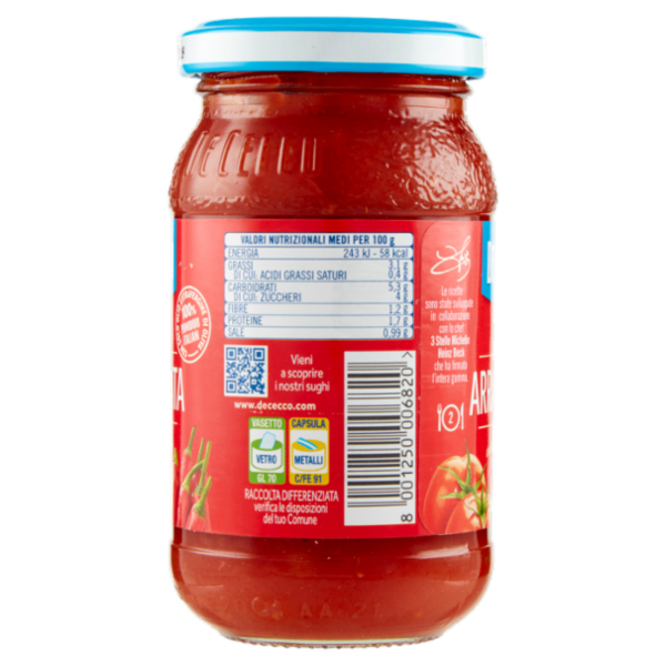 De Cecco Sugo alla Arrabbiata con Peperoncino di Calabria 200 g