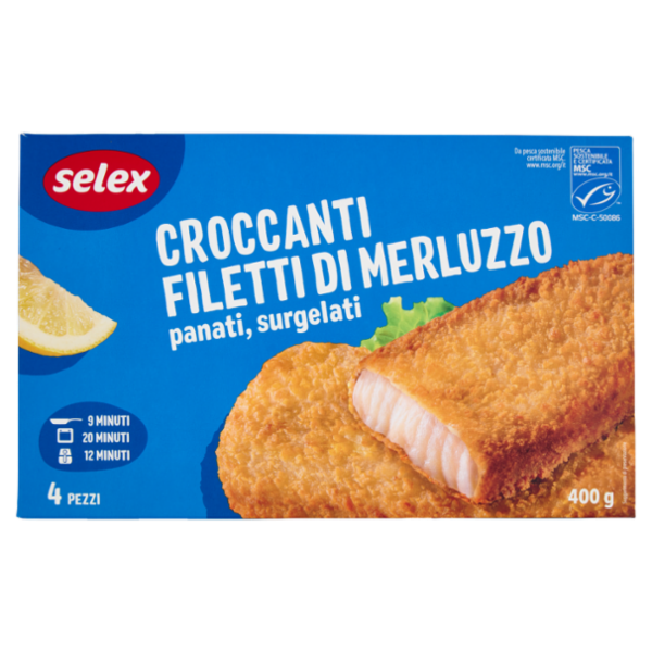 Selex Filetti di Merluzzo in Croccante Panatura Surgelati 4x100 g