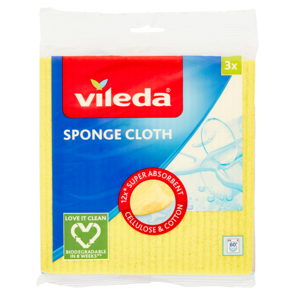Vileda Panno spugna 100% naturale biodegradabile, composto da cellulosa e 30% cotone riciclato 3 pz