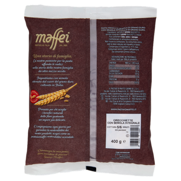 maffei Pasta Fresca di Semola di Grano Duro Orecchiette con Semola Integrale 400 g