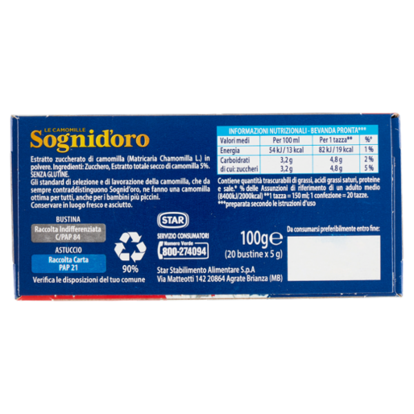 Sognid'oro le Camomille Solubile bustine 20 x 5 g