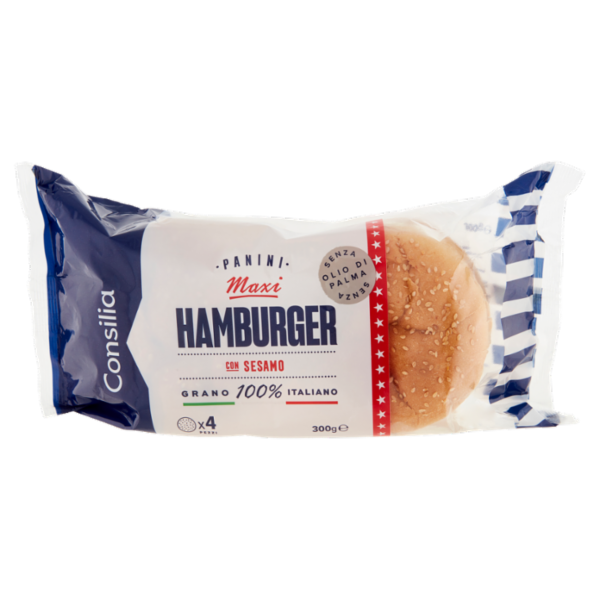 Consilia Pane per Maxi Hamburger con Sesamo 4 pezzi 300 g