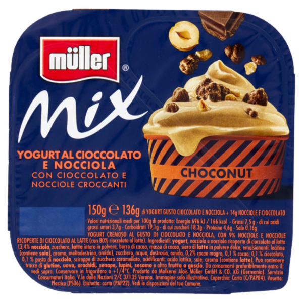 müller Mix Yogurt al Cioccolato e Nocciola con Cioccolato e Nocciole Croccanti 150 g