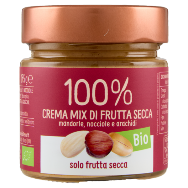 Euro Company 100% Crema Mix di Frutta Secca mandorle, nocciole e arachidi Bio 175 g