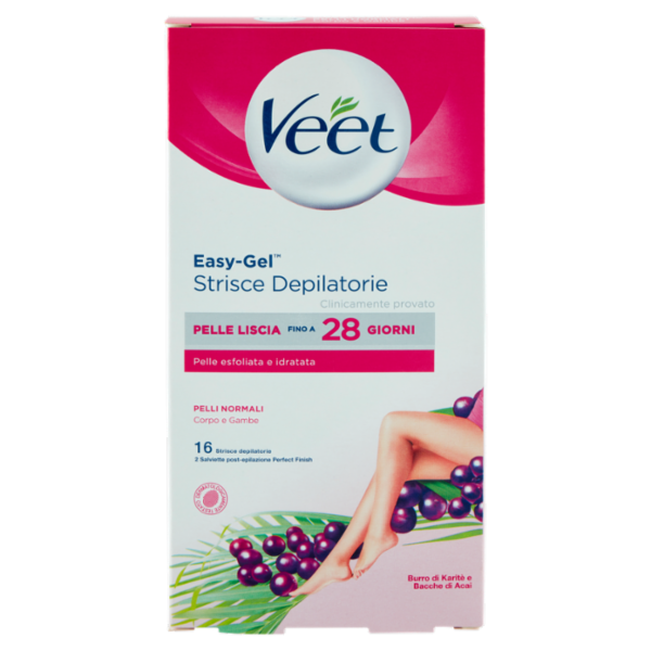 Veet Strisce Depilatorie per Gambe, Braccia, Ascelle e Zona Bikini, Confezione da 16 Strisce