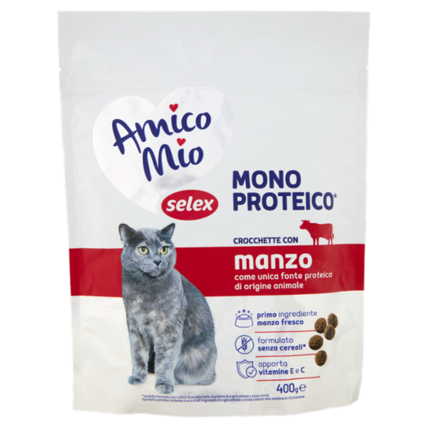 Selex Amico Mio Gatto Croccantini con Manzo Mono Proteico 400 g