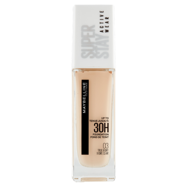 Maybelline New York Fondotinta Liquido SuperStay 30H Active Wear, True Ivory (03), 30 ml