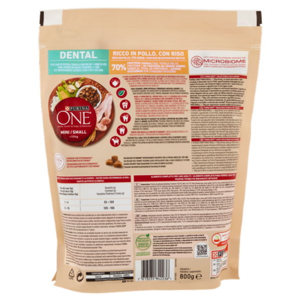 PURINA ONE Mini/Small Dental Ricco in Pollo, con Riso 800 g