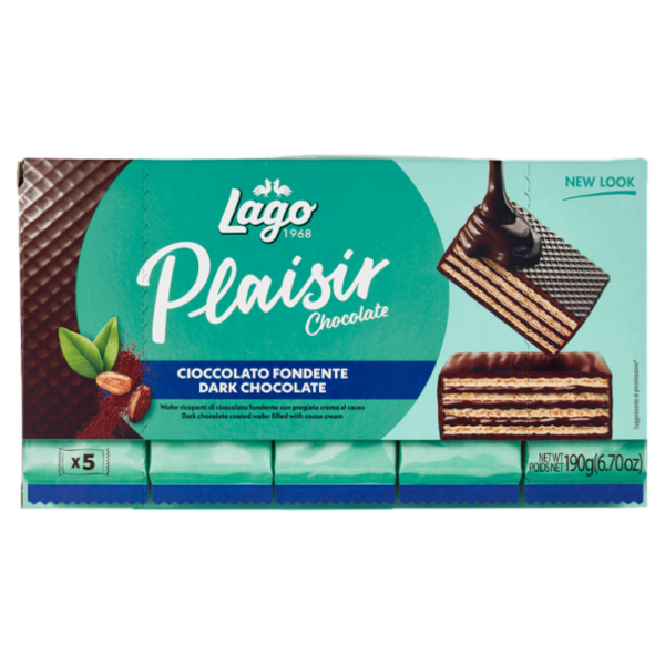 Lago Plaisir Chocolate Cioccolato Fondente Wafer di cioccolato fondente con crema al cacao 5 x 38 g