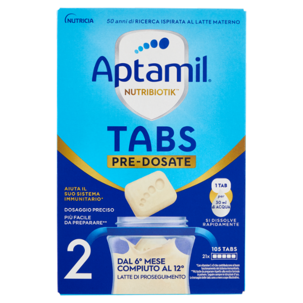 APTAMIL Nutribiotik Tabs 2,Latte di proseguimento in Tabs, dal 6° mese compiuto al 12°, 21 bustine