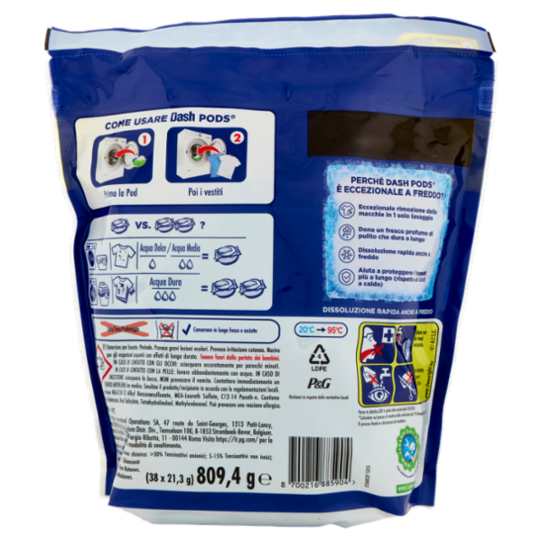 Dash Power Pods Detersivo Lavatrice Capsule + Tocco Lenor Risveglio Primaverile, 38 Lavaggi 809,4 g