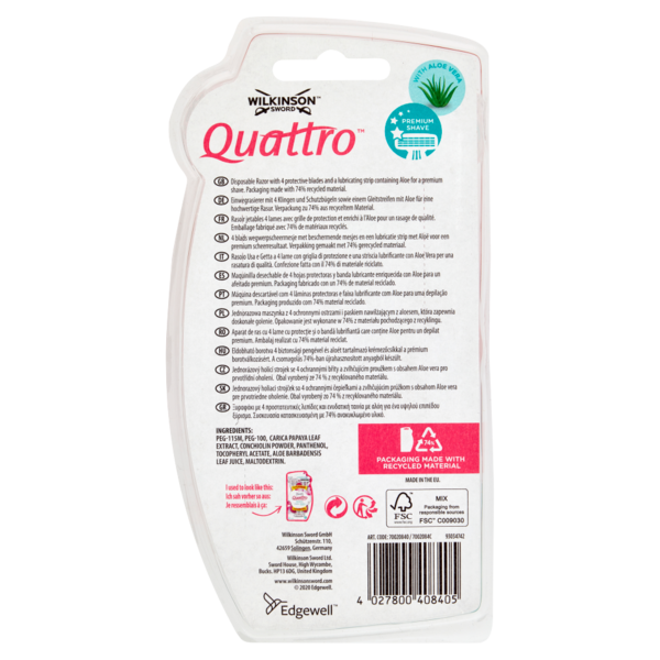 Wilkinson Sword Rasoio usa&getta Quattro Smooth Sensitive 3+1 pz