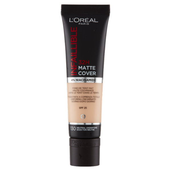 L'Oréal Paris Fondotinta Infaillible Matte Cover, Finish Matte, 130 Neutral Undertone, 30 ml