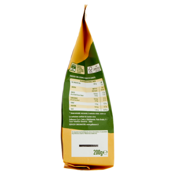 Galbusera Protein-G Cracker con farine di legumi, semi di canapa e lenticchie rosse 200 g