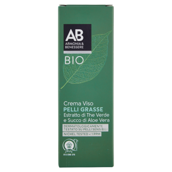 Armonia & Benessere Crema Viso per Pelli Grasse Bio con Estratto The Verde e Succo Aloe Vera 50 ml