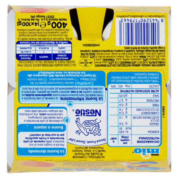 NESTLÉ MIO Merenda Latte Fermentato Pesca 4 vasetti da 100 g